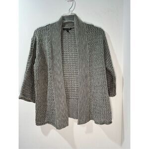 Eileen Fisher women’s gray 3/4 sleeve open short cardigan sweater size S #14-167